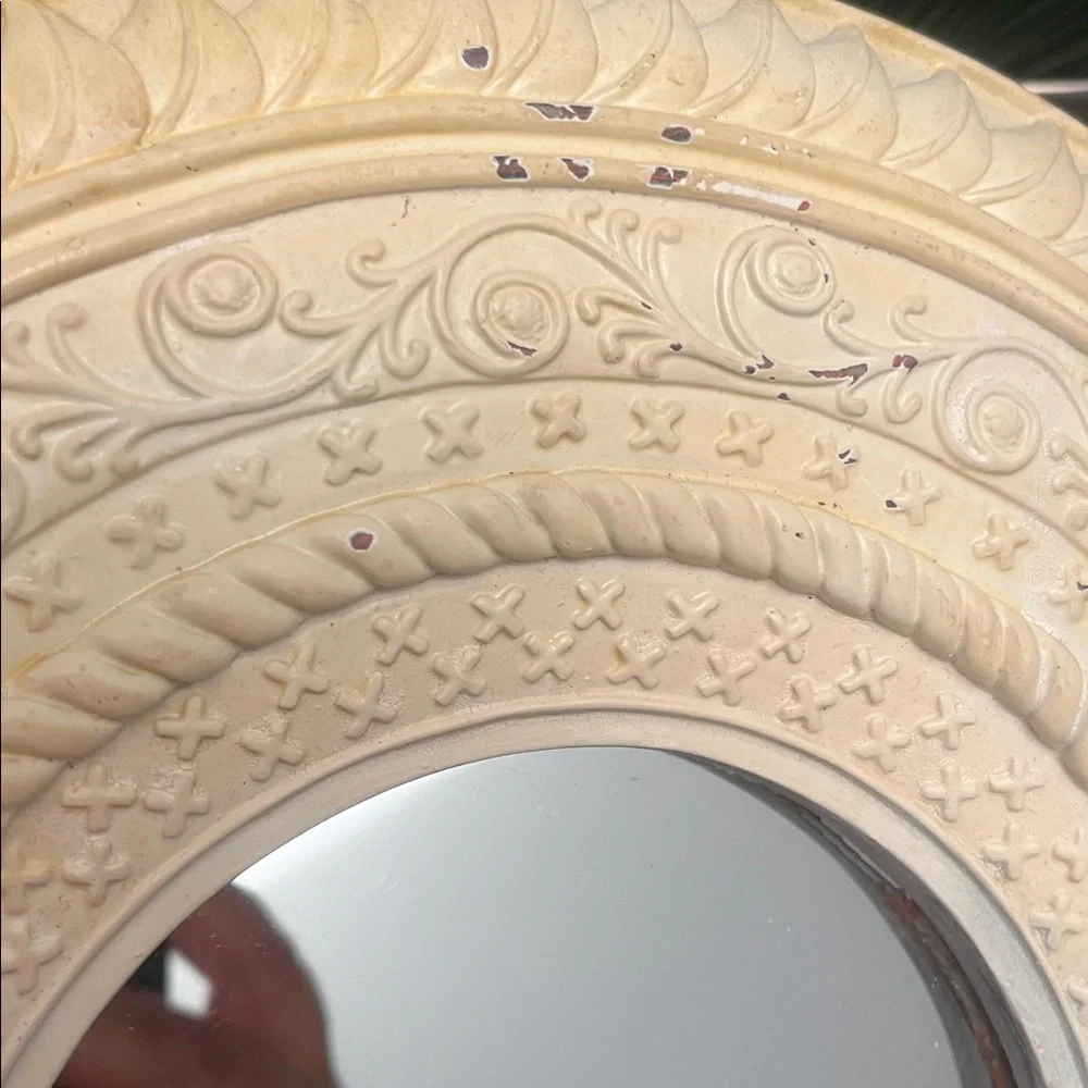 Mirror Y2K Gypsy Bohemian Circle Light Yellow Carved Eclectic Whimsy Nursery 90s